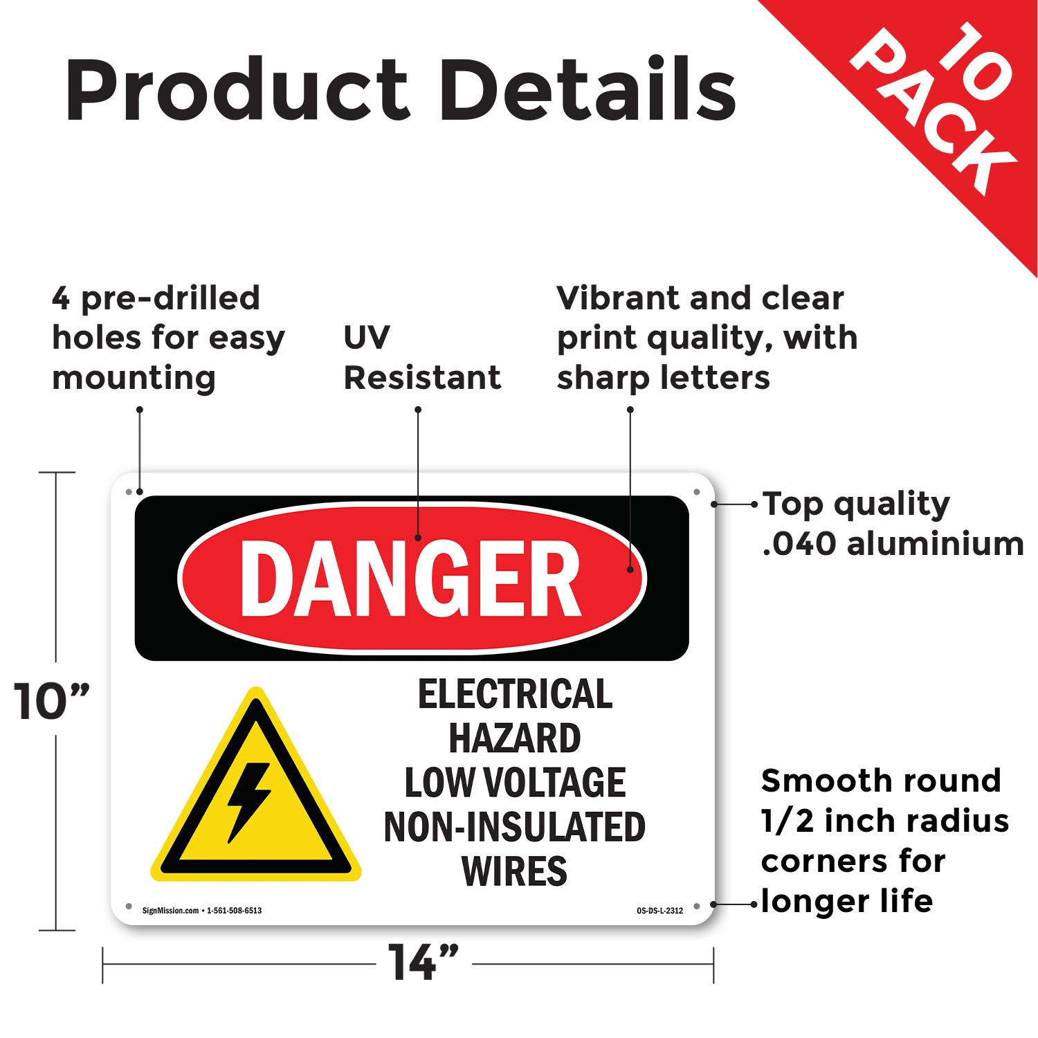 Electrical Hazard Low Voltage OSHA Danger Sign Metal Plastic, Decal 5 or 10 Pack