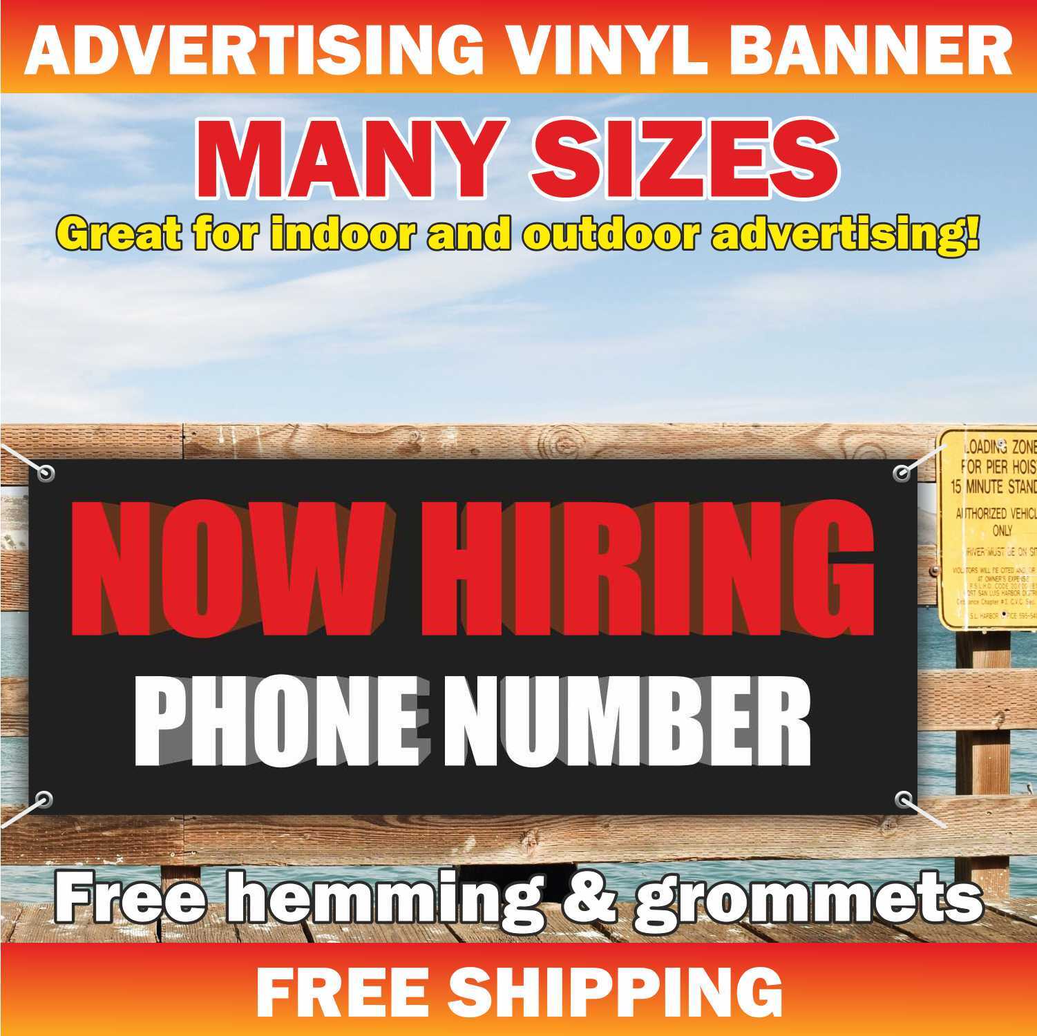 NOW HIRING Advertising Banner Vinyl Mesh Sign custom phone number employee