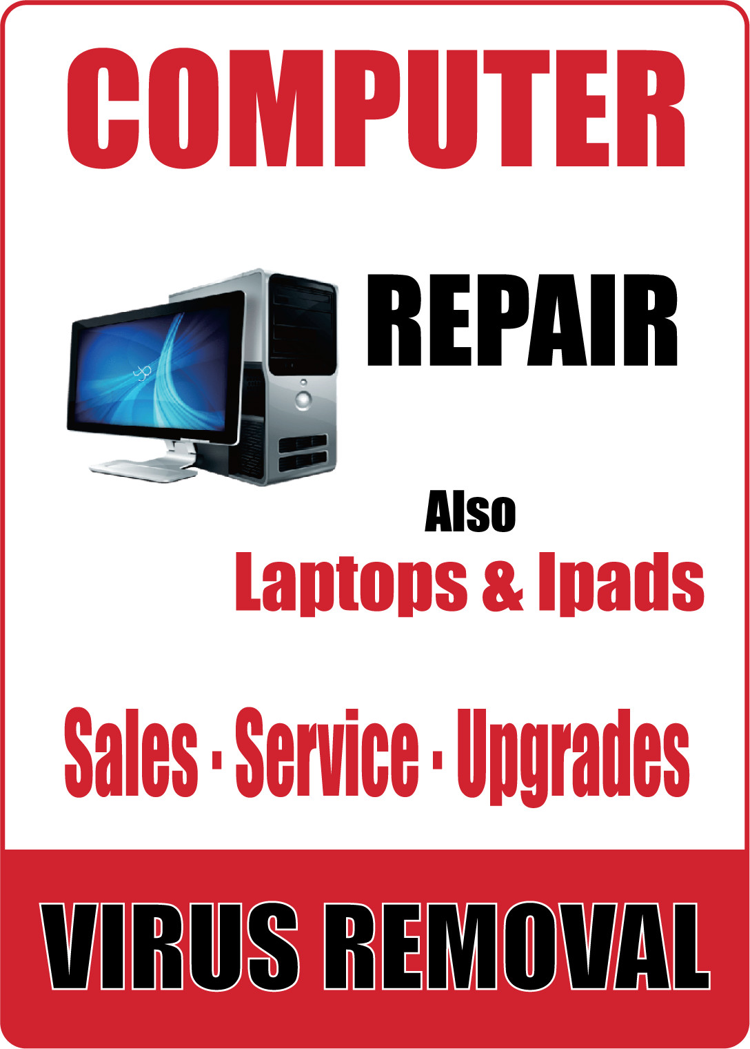 COMPUTER REPAIR, VIRUS REMOVAL STOREFRONT ADVERTISING |Adhesive Vinyl Sign Decal