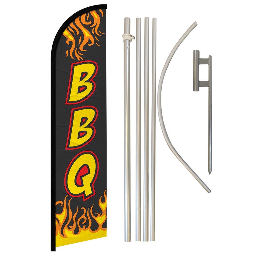BBQ Full Curve Windless Swooper Flag & Pole Kit Restaurant Concessions Food BLK