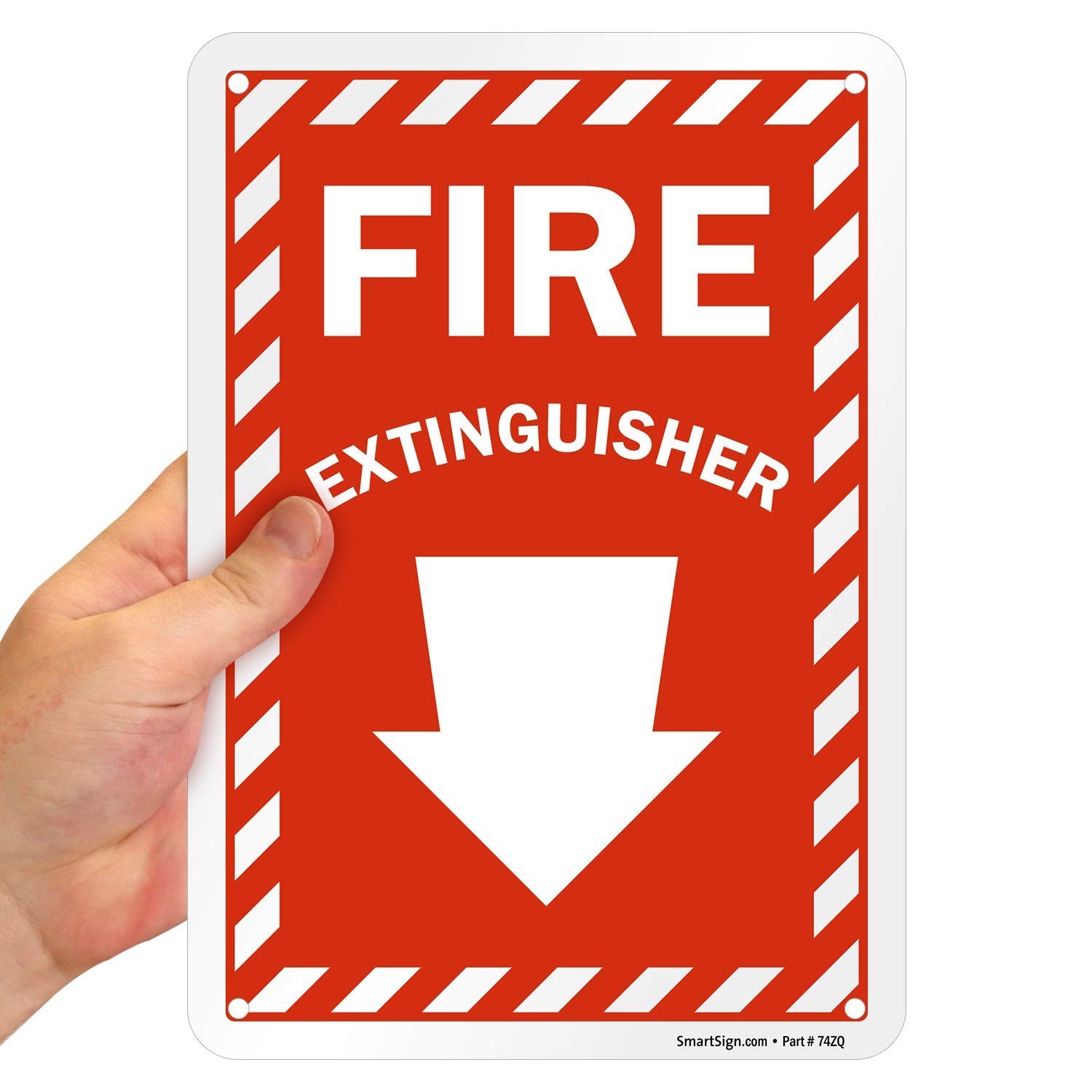 10×7 Inch Fire Extinguisher Sign Down Arrow HDPE Plastic Red White Safety
