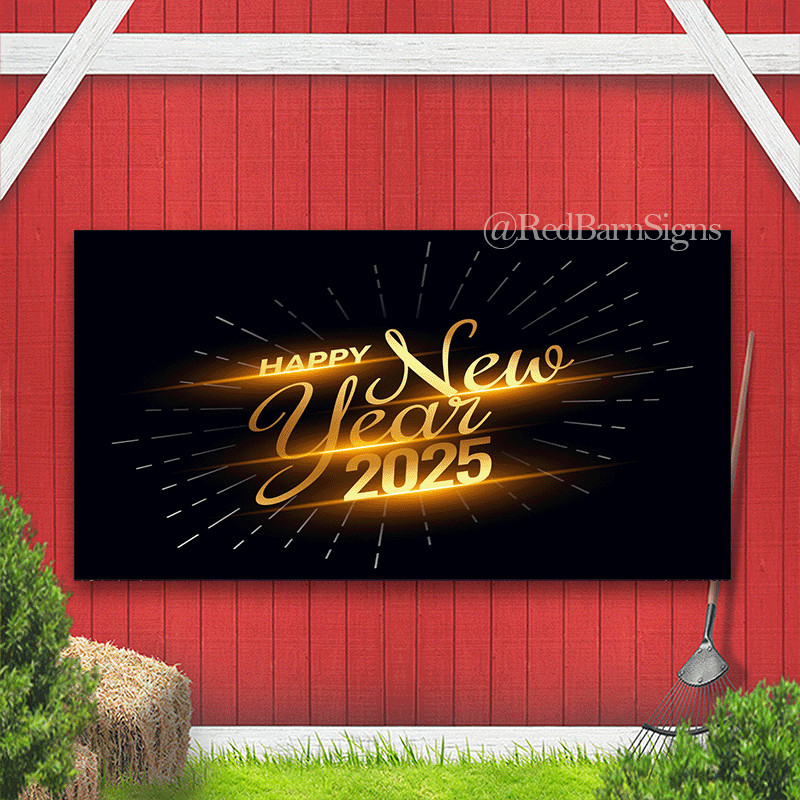 Gold Happy New Year 2025 black background banner