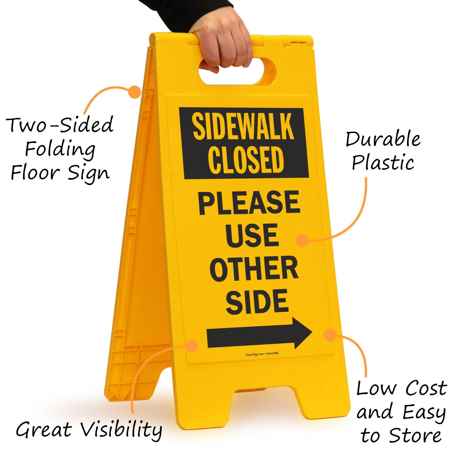 25×12 Inch Plastic 2Sided Sidewalk Closed Folding Floor Sign Black Yellow