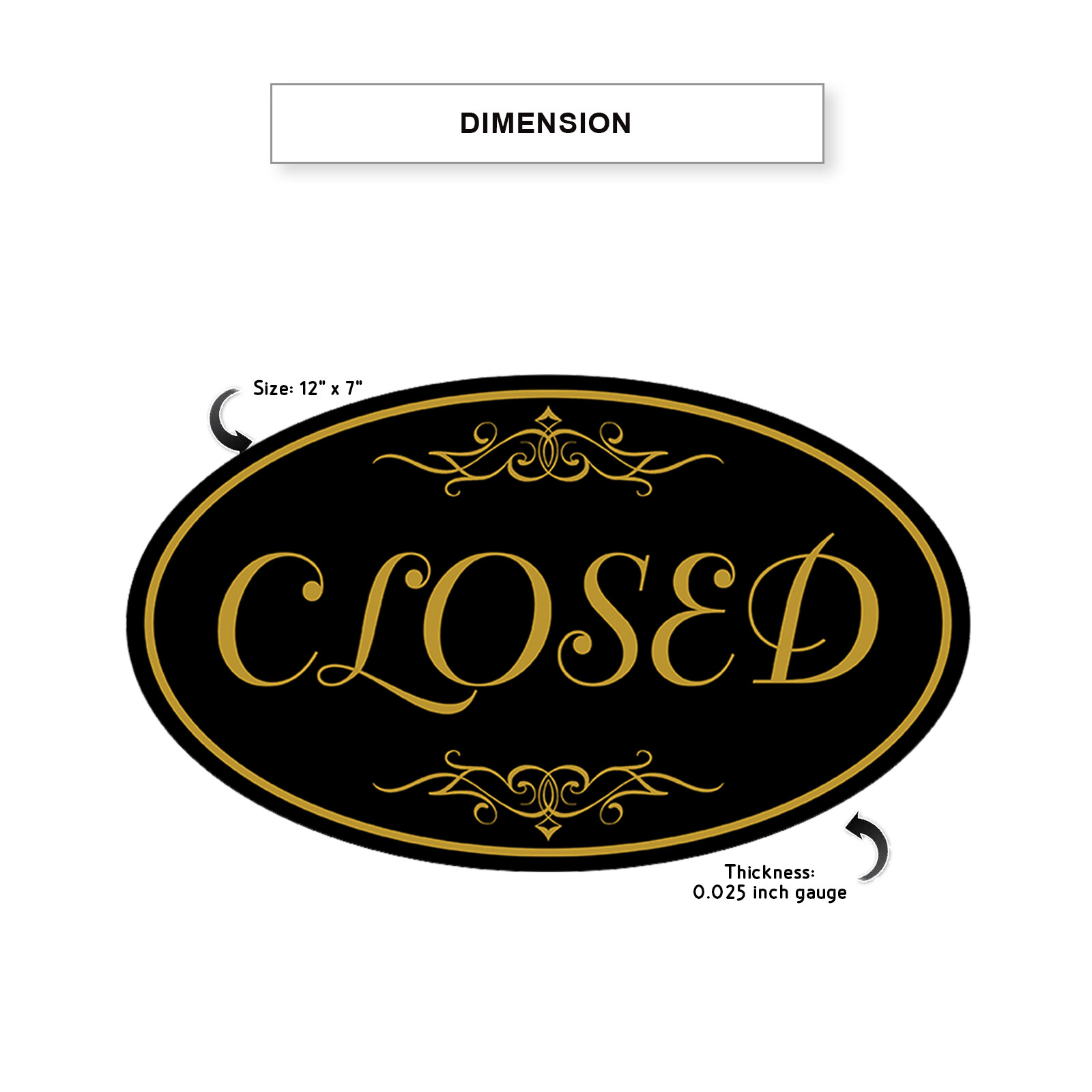 Closed Written Door Plate 12″x7″ Wall Aluminum Metal Oval Sign Choice of Colors