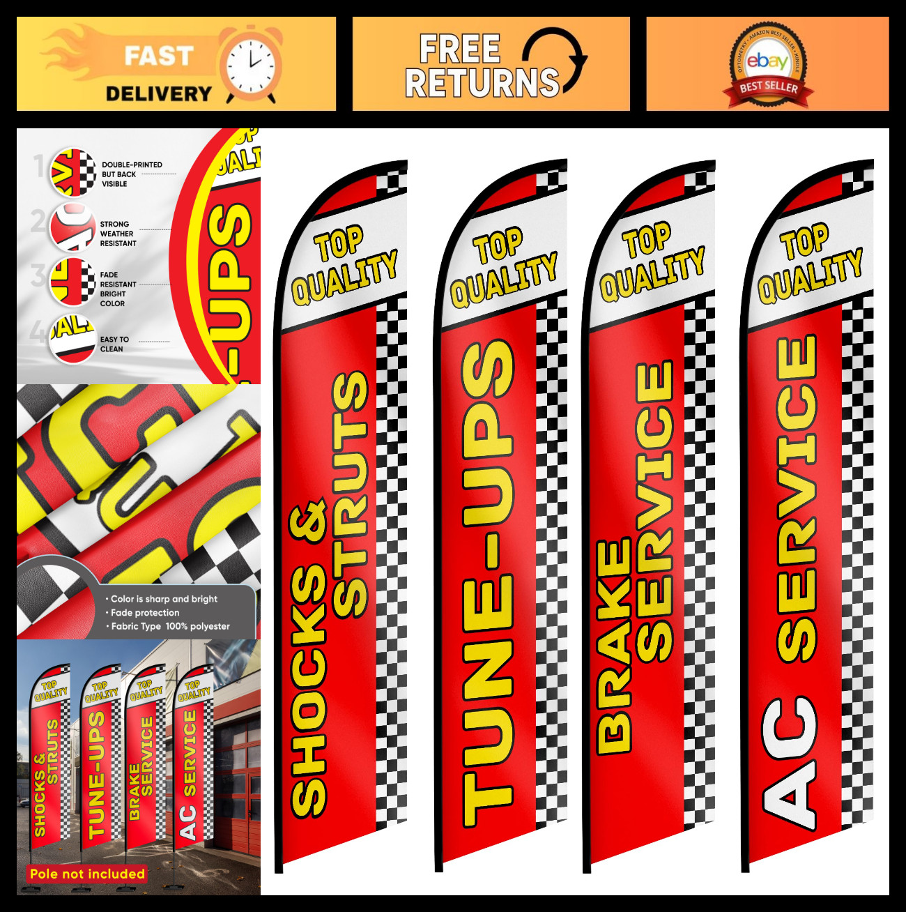 Auto Repair Shop Feather Flags Set of 4 – Automotive Services, Brake, AC, Tune-U