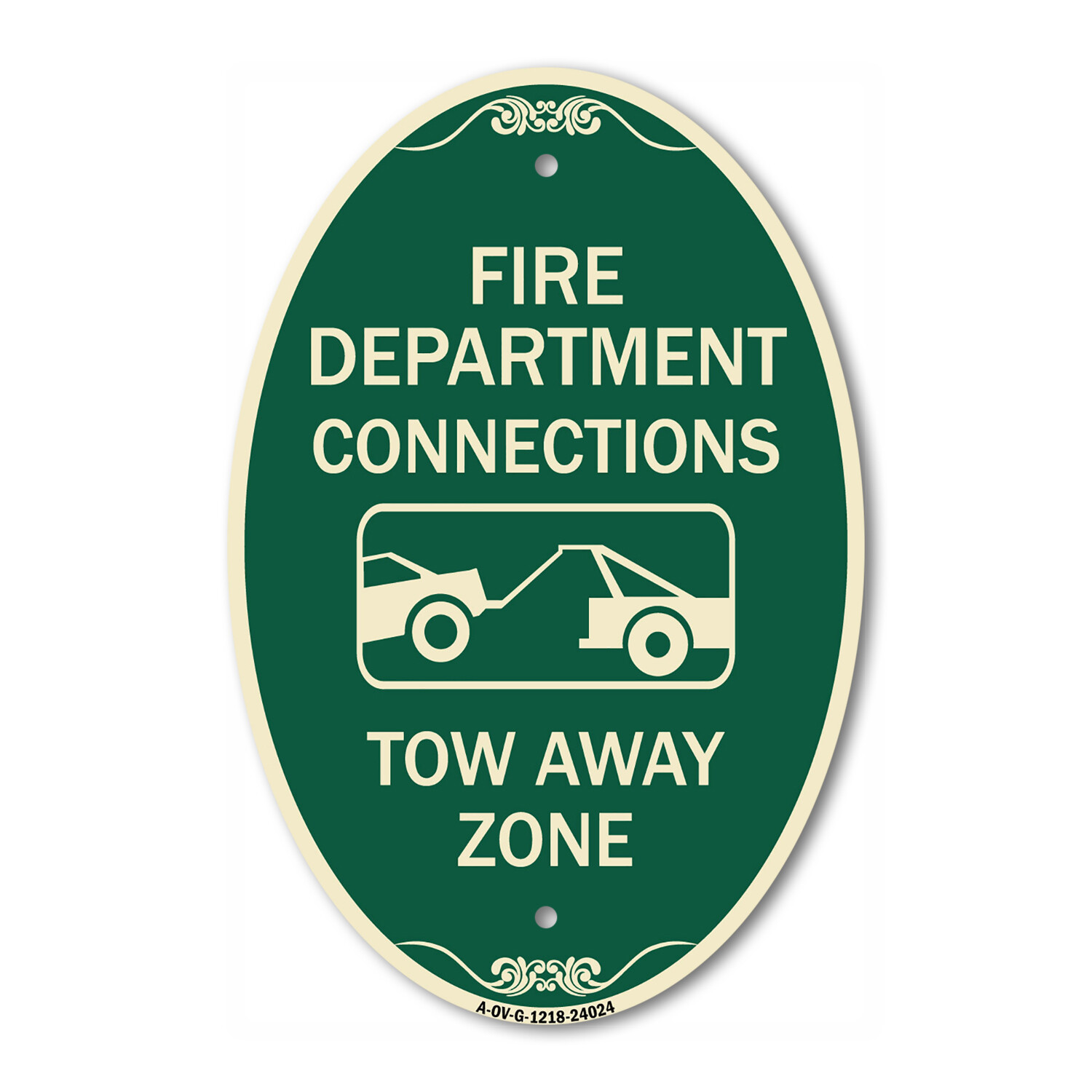 Fire Department Connection Tow Away Zone 12″ x 18″ Green Aluminum Oval Sign