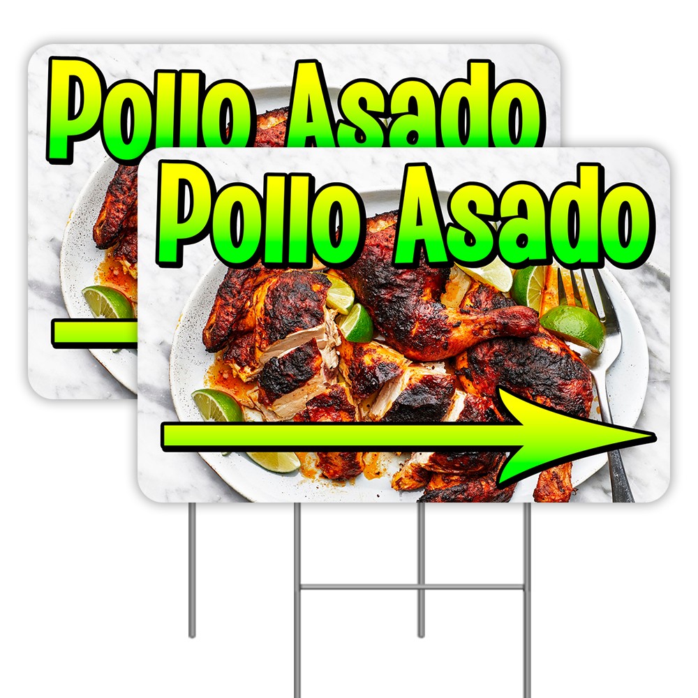Pollo Asado Arrow 2 Pack Double-Sided Yard Signs 16″ x 24″ with Metal Stakes (Ma