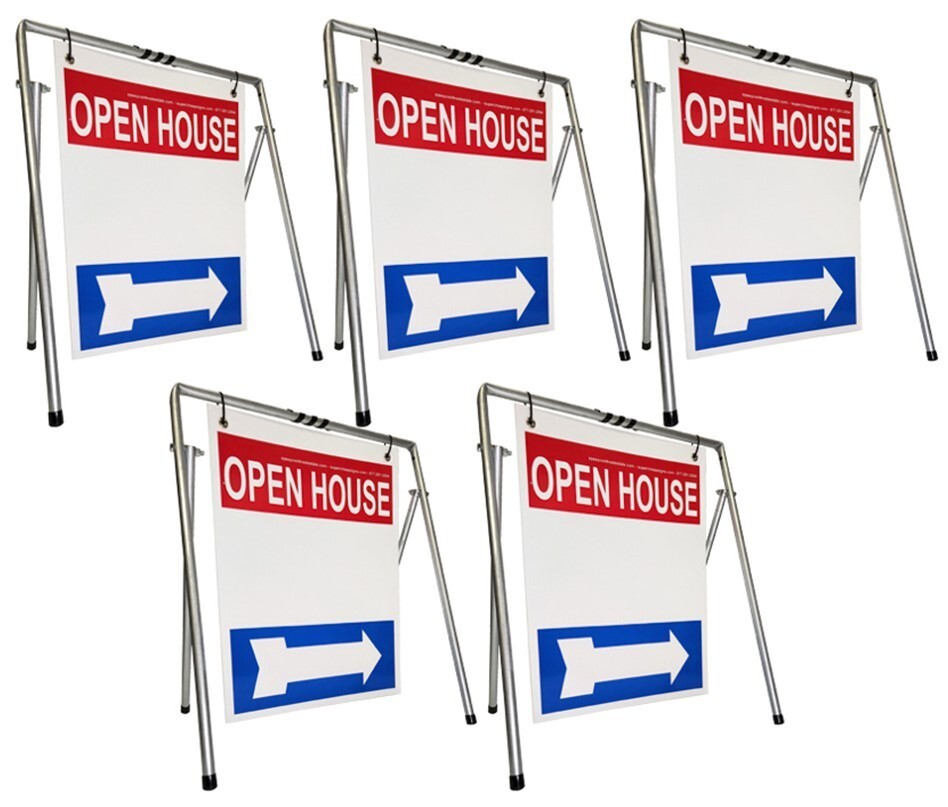 Real Estate Open House Sign Kit Metal A-Frame 5-Pack Red White Blue Swinger