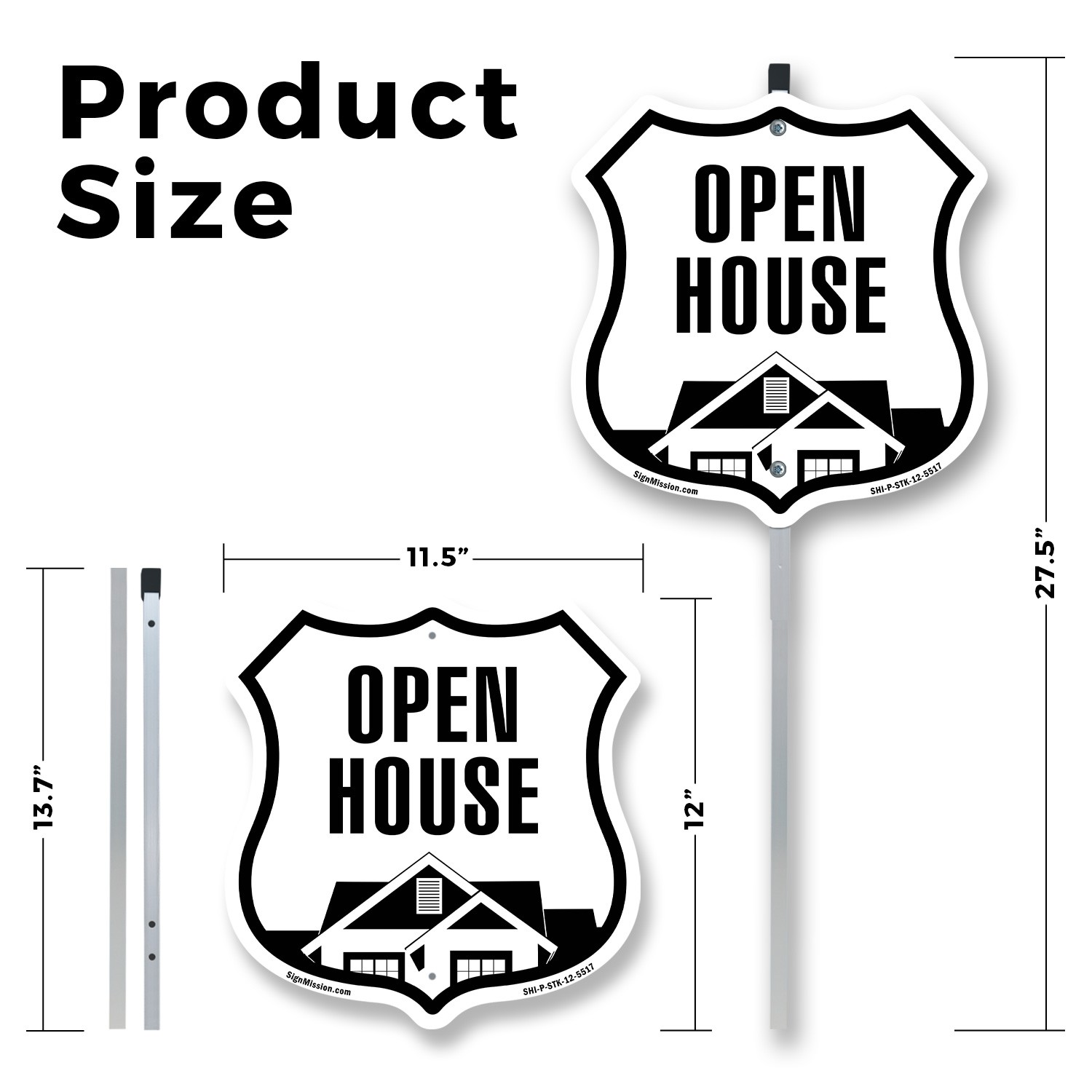 Open House Shield Shaped Sign With Stake Weather Resistant Crafted in the USA