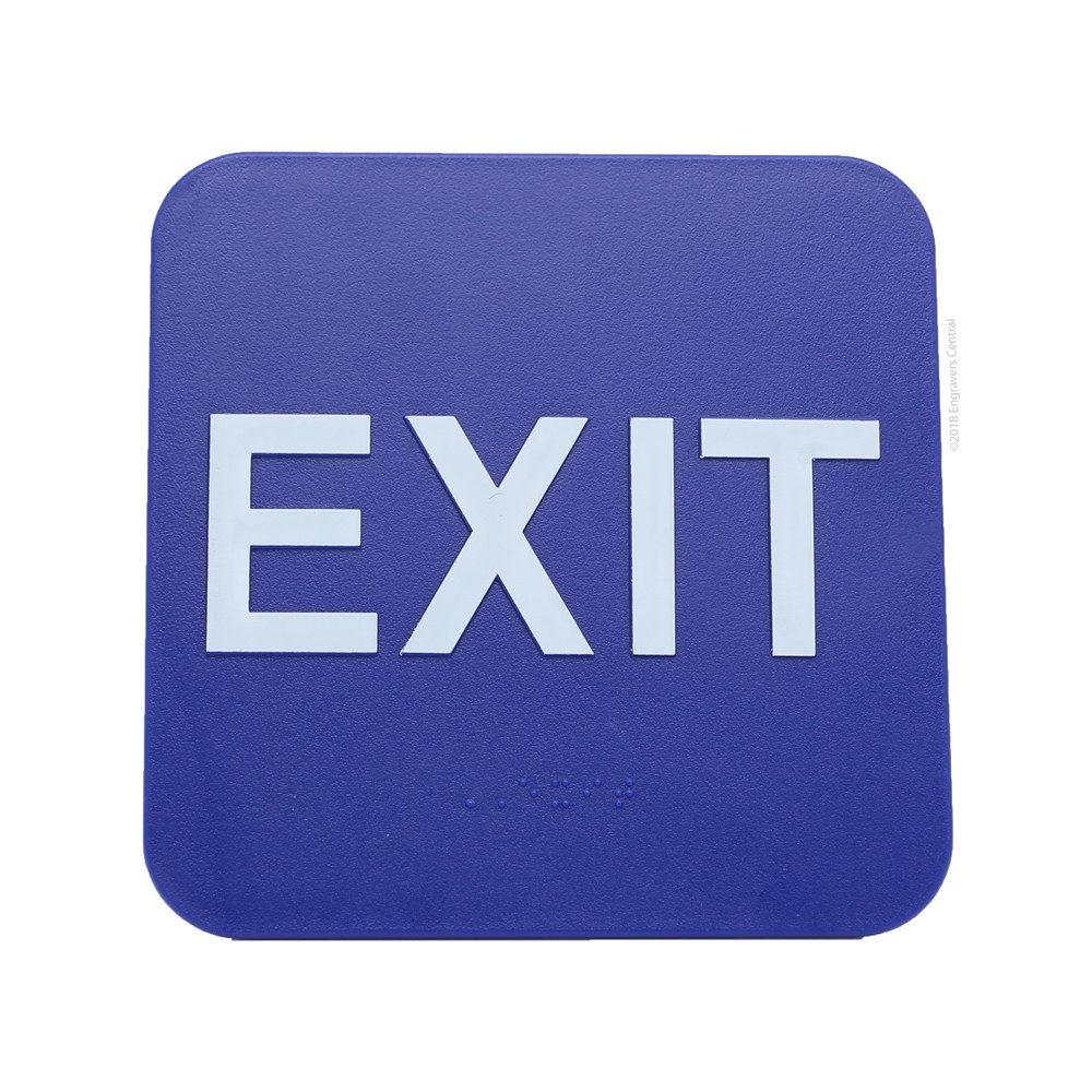 Braille EXIT Sign – ADA – 6×6 – With Double Sided Adhesive Tape – (Blue)