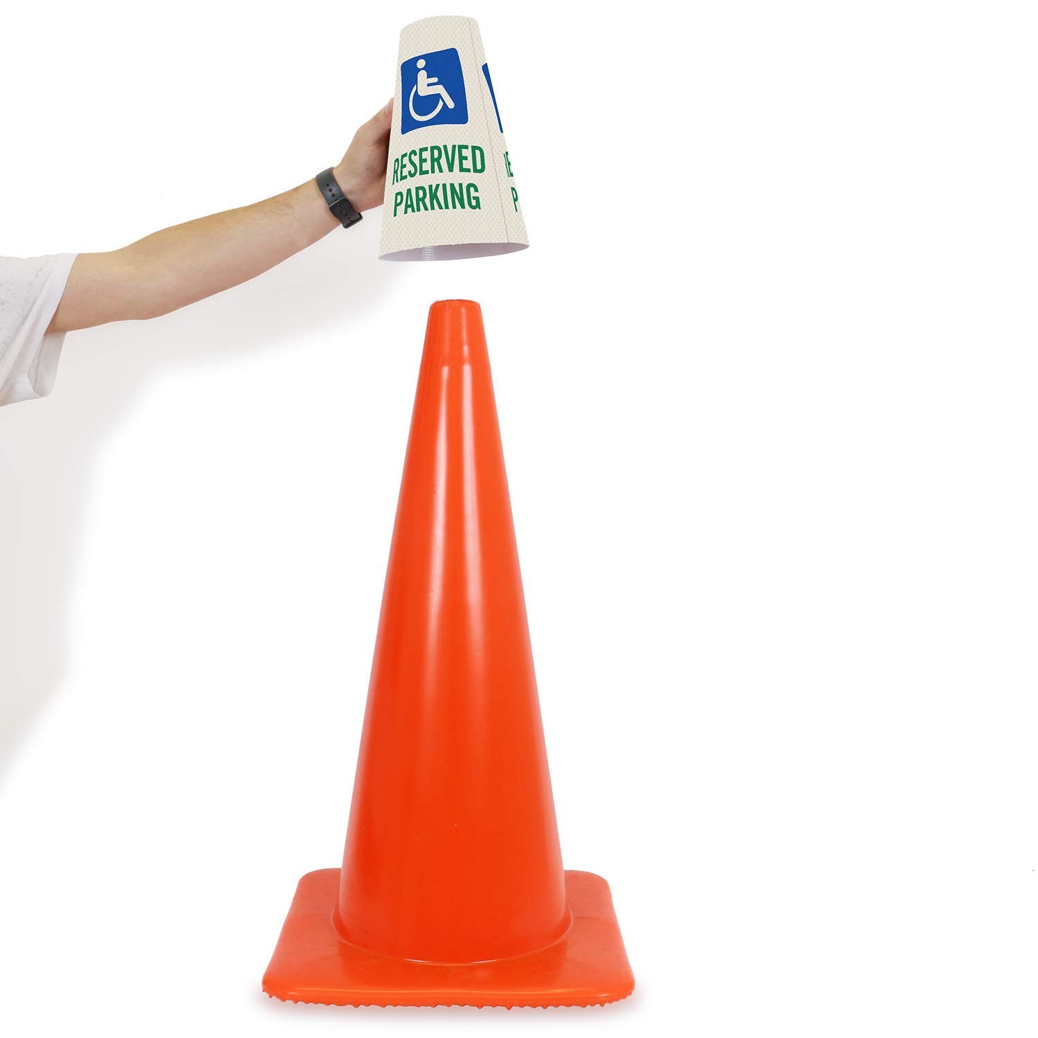 Reserved Parking With Handicapped Symbol Reflective Cone Message Sleeve