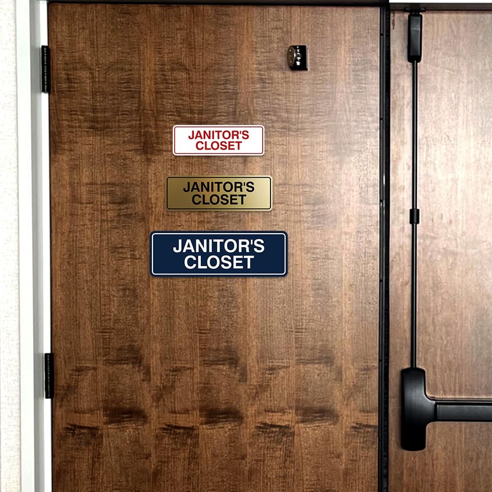 Janitors Closet Sign Black Small 2 PCS Adhesive Wall Door Plaque Business