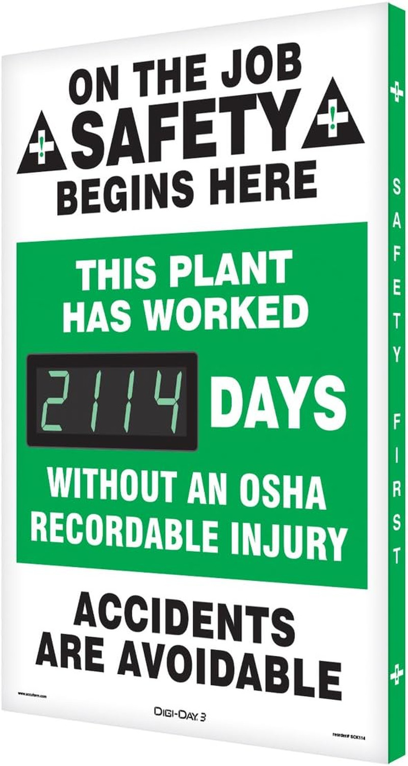 SCK114 Aluminum Digi-Day2 Electronic Scoreboard, on the Job Safety Begins HERE –