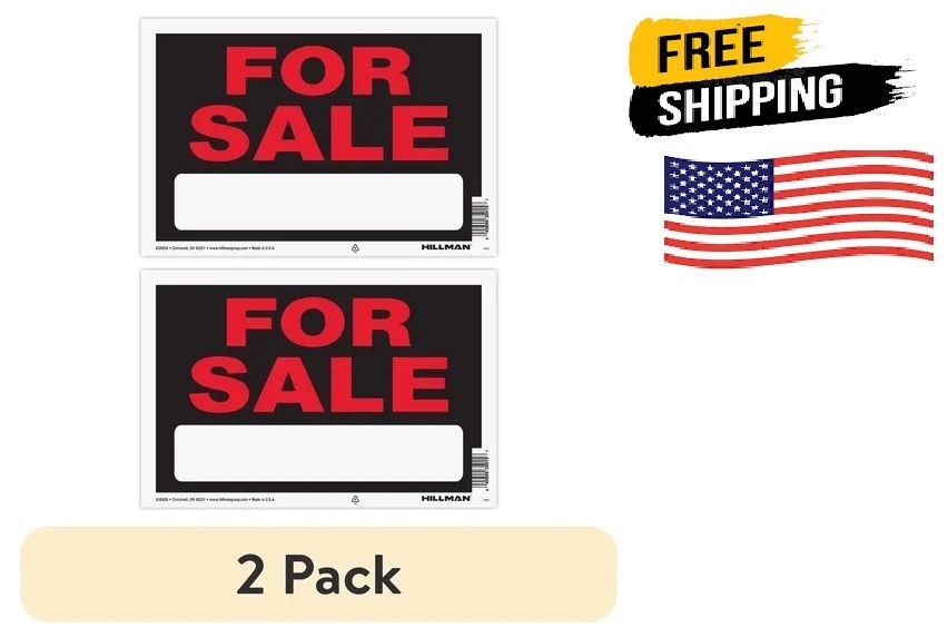 (2 pack) Hillman For Sale Sign, Garage Sale Sign, Black and Red, Plastic, 8″x12″