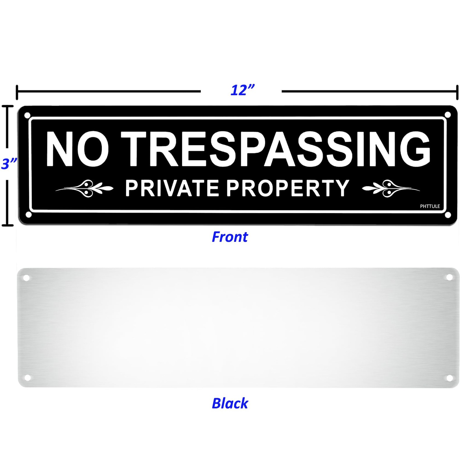 No Trespassing Private Property Sign 2 Pack, 12 x 3 inches Sturdy Rust Free A…