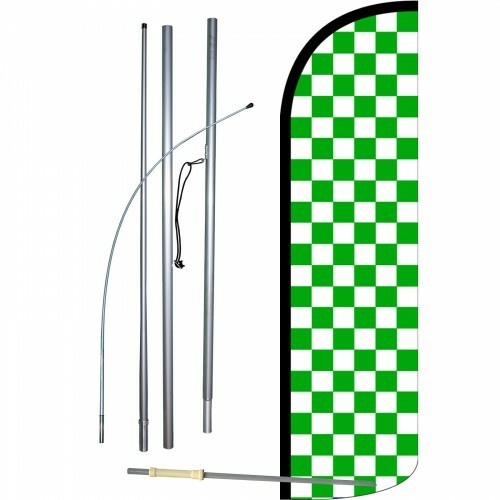 CHECKERED Banner Sign Flag Kit 3’ Wide Windless Swooper Feather GREEN WHITE