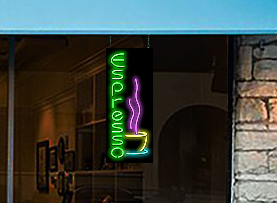 Espresso Neon Sign – Easy Window Installation – Real Hand Bent Neon Tubing