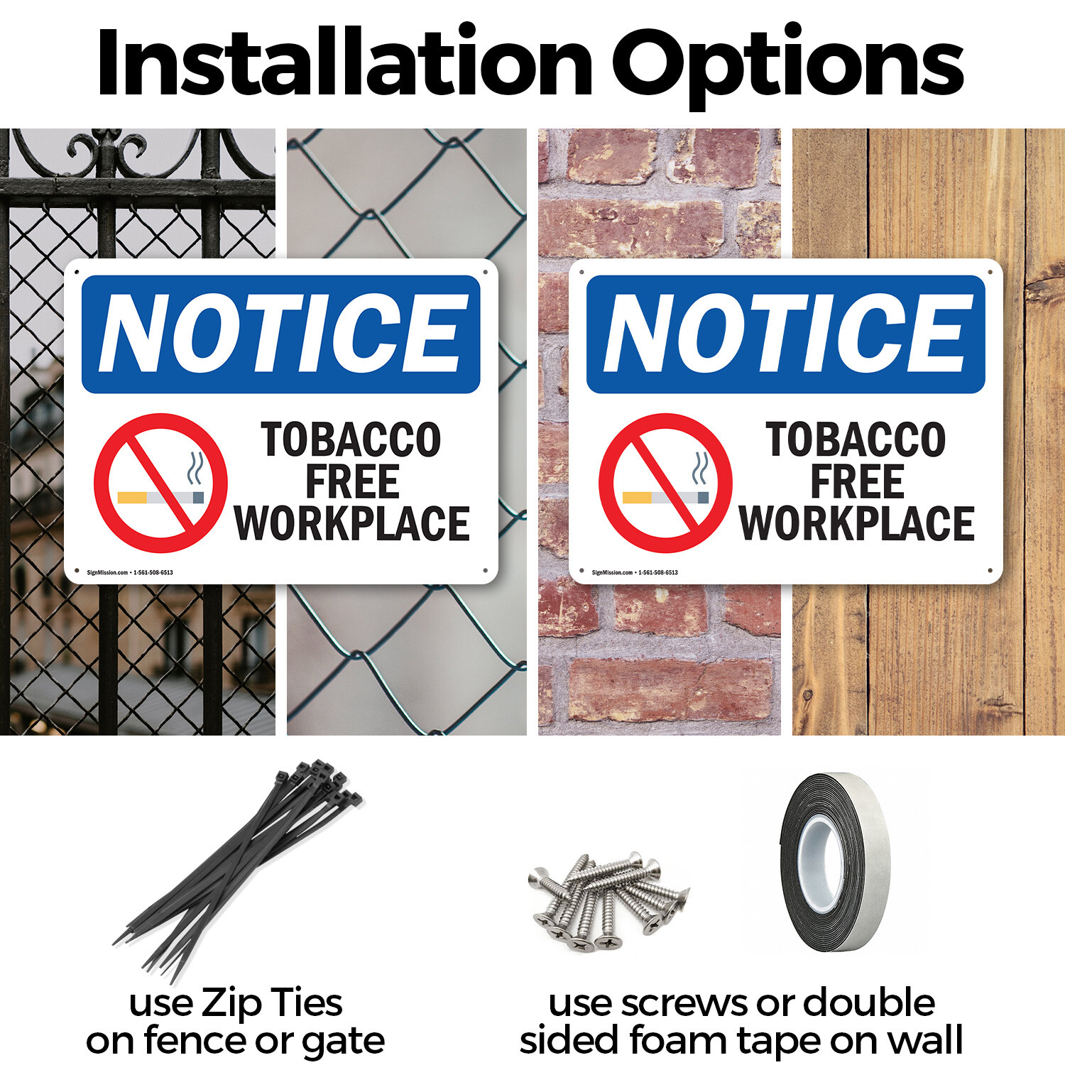 (2 Pack) Tobacco Free Workplace OSHA Notice Sign Decal Metal Plastic
