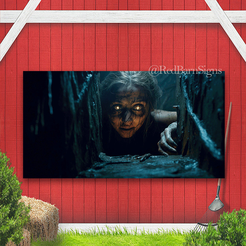 Mysterious woman with glowing eyes Halloween banner