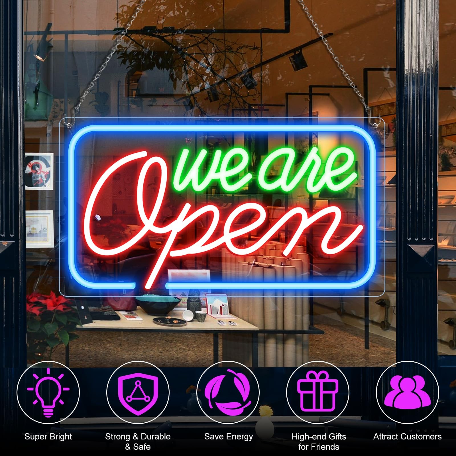 Neltbesin Neon We Are Open Signs For Business 16.5X 9 Open Sign Led Super