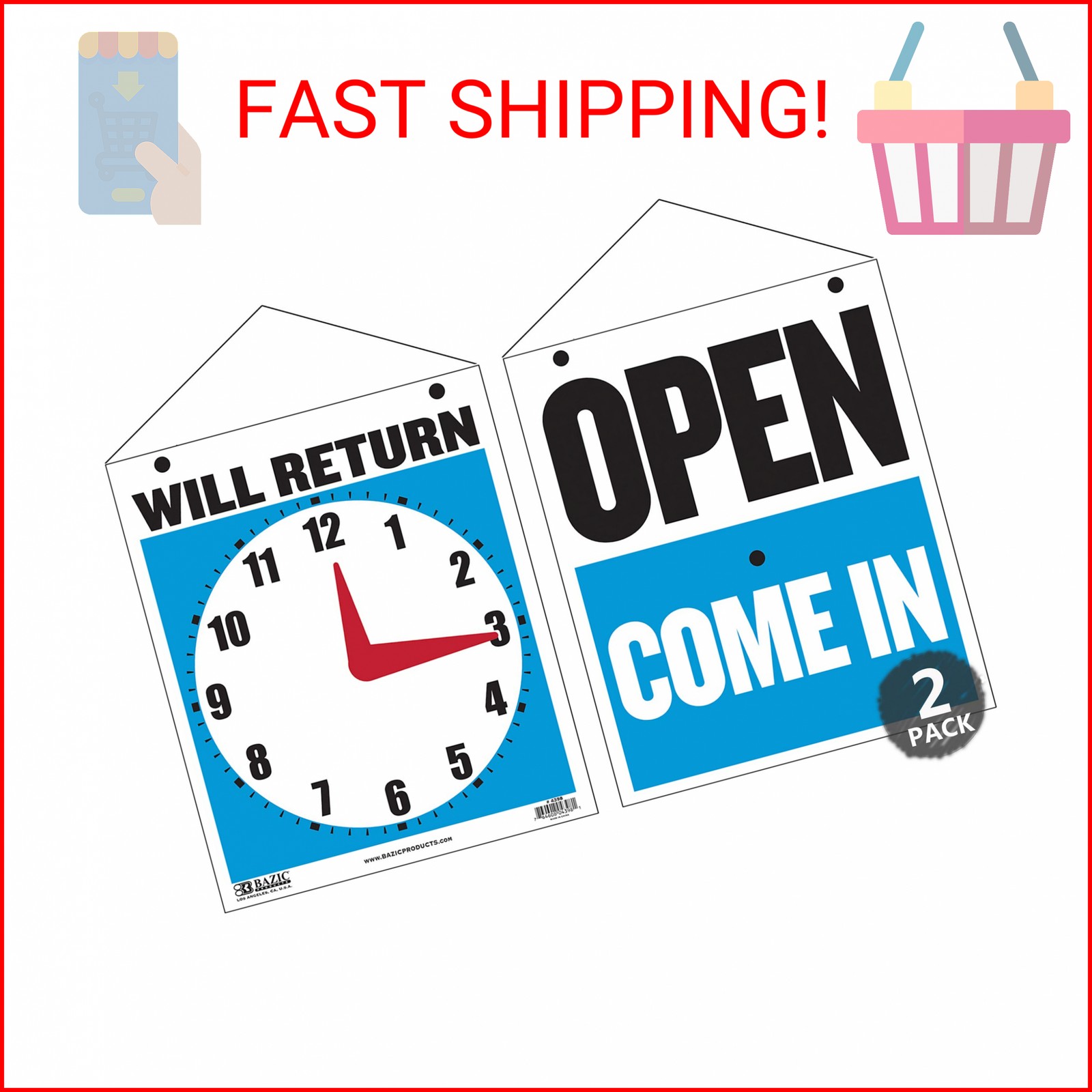 BAZIC Products Open Closed Signs for Business, Double-sided Vinyl Open Signs for