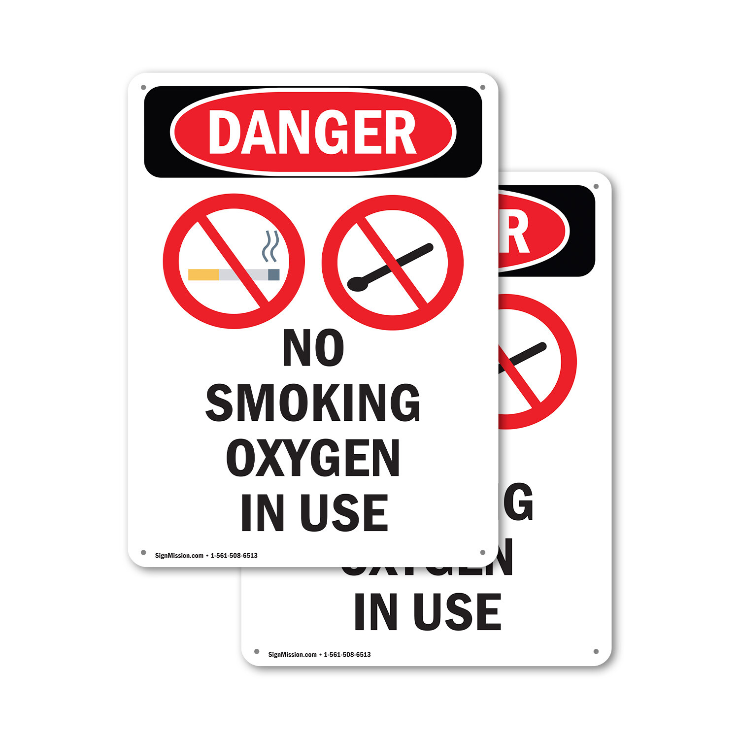 (2 Pack) No Smoking Oxygen In Use OSHA Danger Sign Decal Metal Plastic