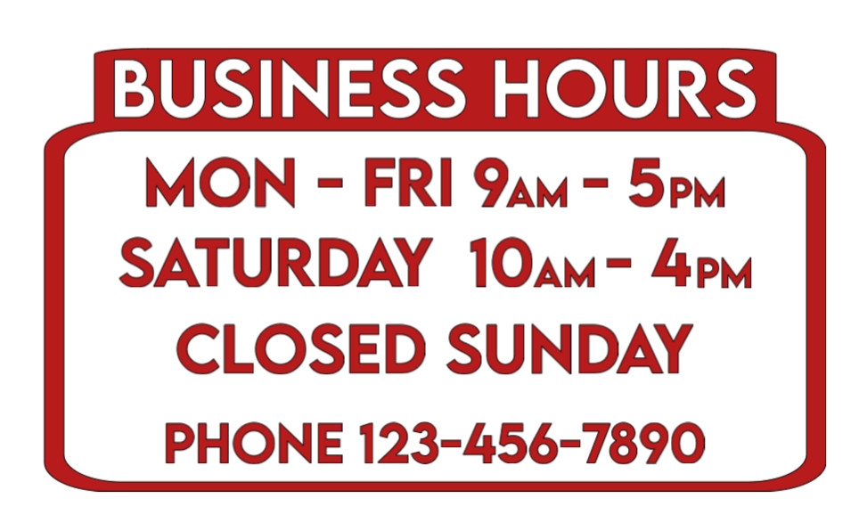 Vinyl Decal Sticker – Business Open Door Window Sign custom hours phone number