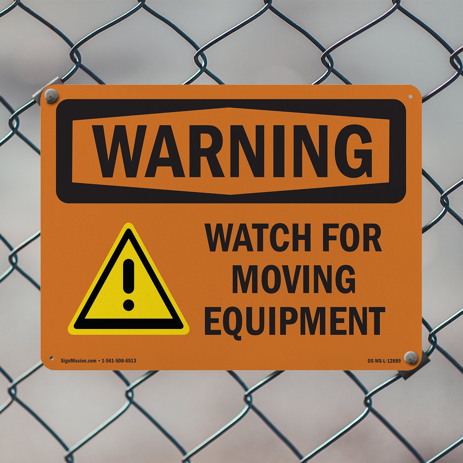 Watch For Moving Equipment OSHA WARNING Sign Metal, Plastic, Decal 5 or 10 Pack