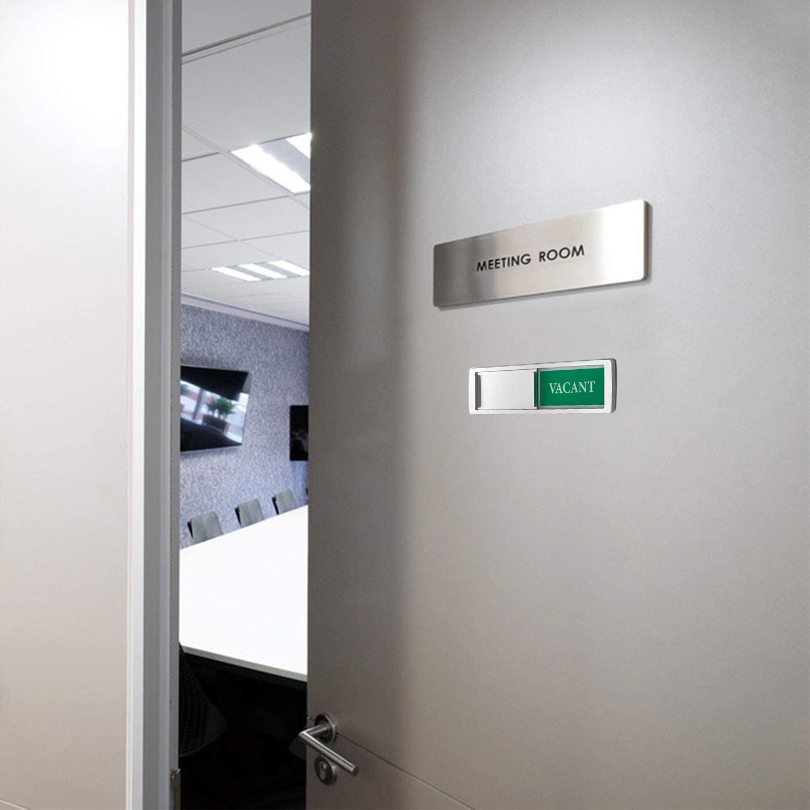 K KitchenTour Privacy Sign – Vacant Occupied Slider Door Indicator Silver