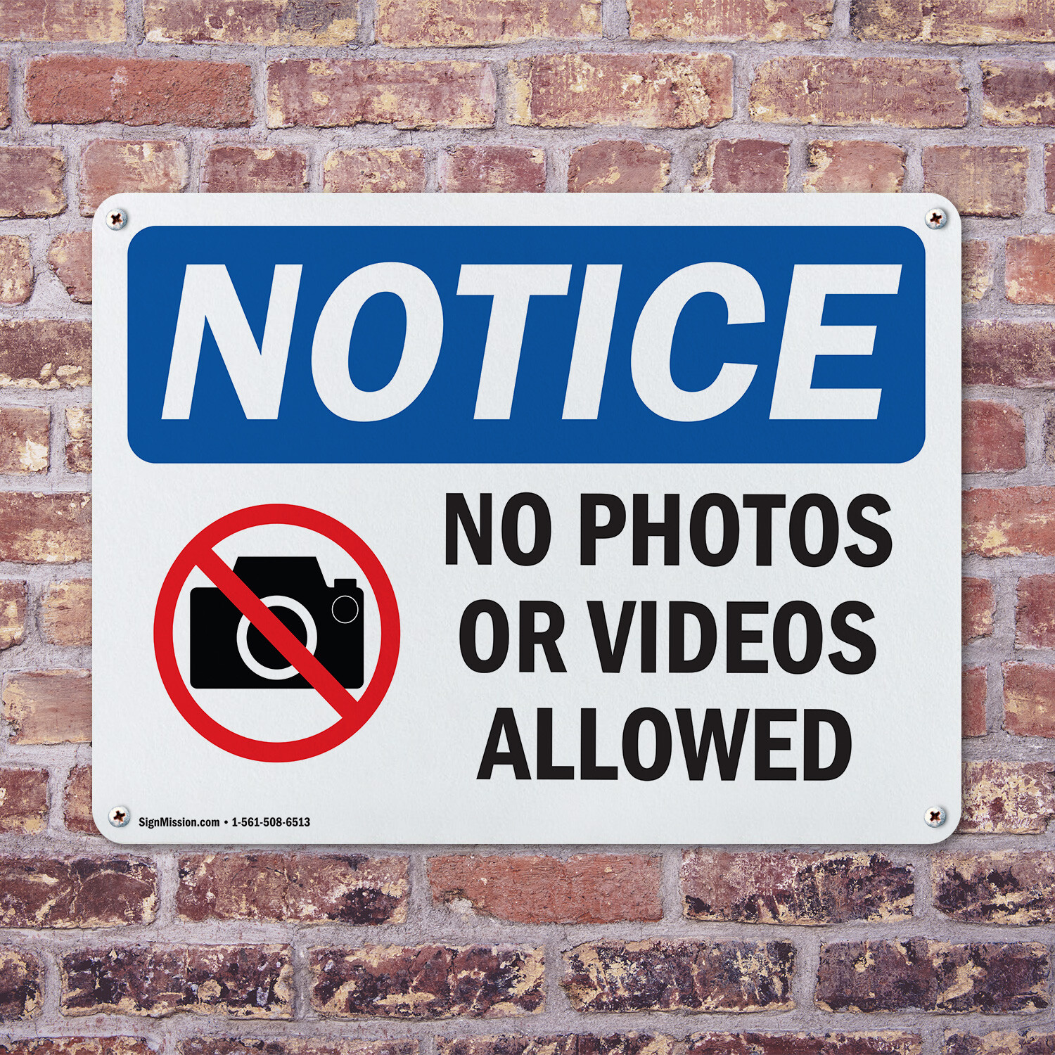 (2 Pack) No Photos Or Video Allowed OSHA Notice Sign Decal Metal Plastic