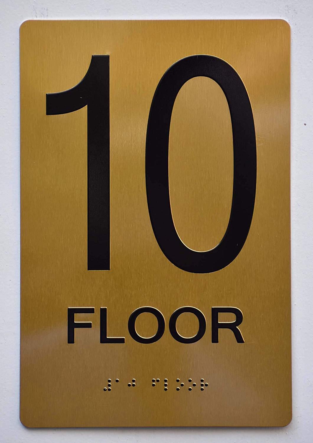 Floor 10 Sign- 10th Floor Sign- Gold(Aluminium, Gold/Black,Size 6X9) The