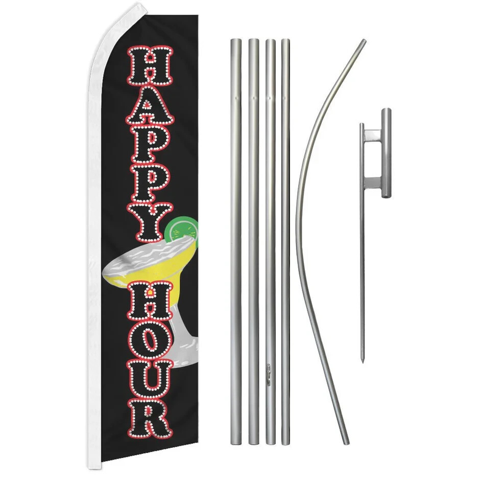 Happy Hour Swooper Advertising Flag & Pole Kit