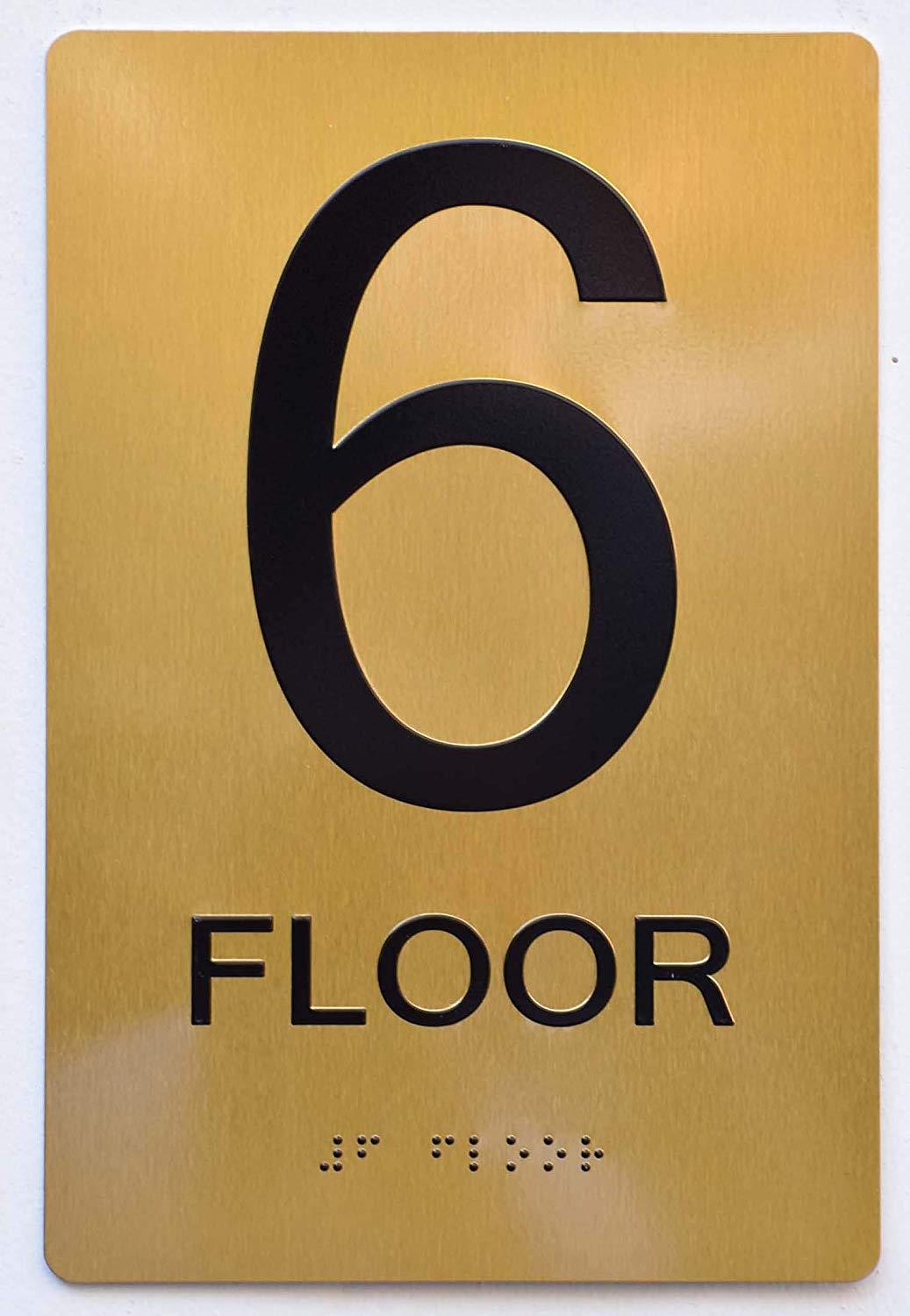 Floor 6 Sign- 6th Floor Sign- Gold(Aluminium, Gold/Black,Size 6X9) ..REF24-1027