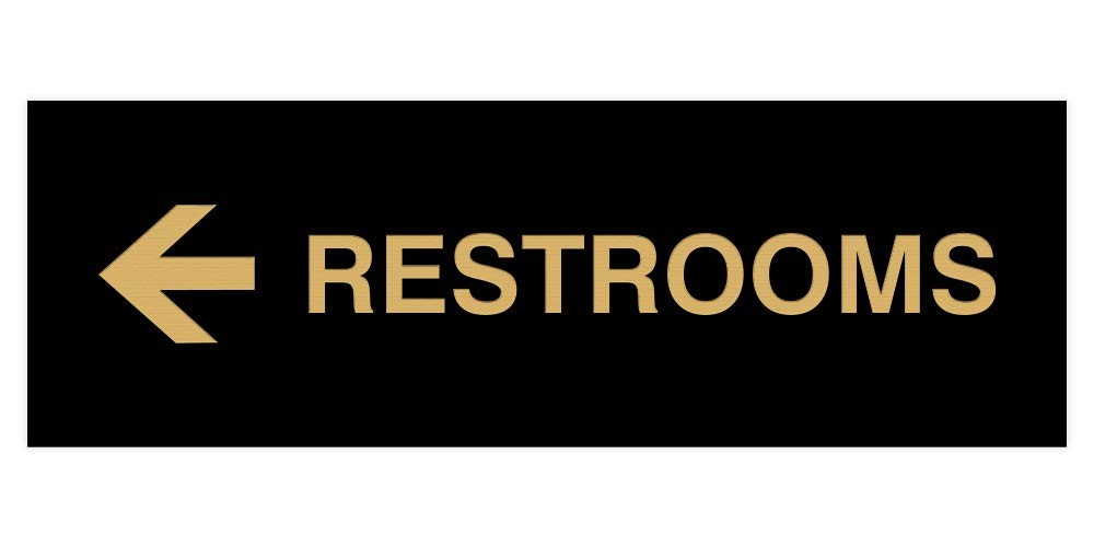 Basic Restrooms Left Arrow Directional Wall Door Sign Black Gold 1 PCS Set