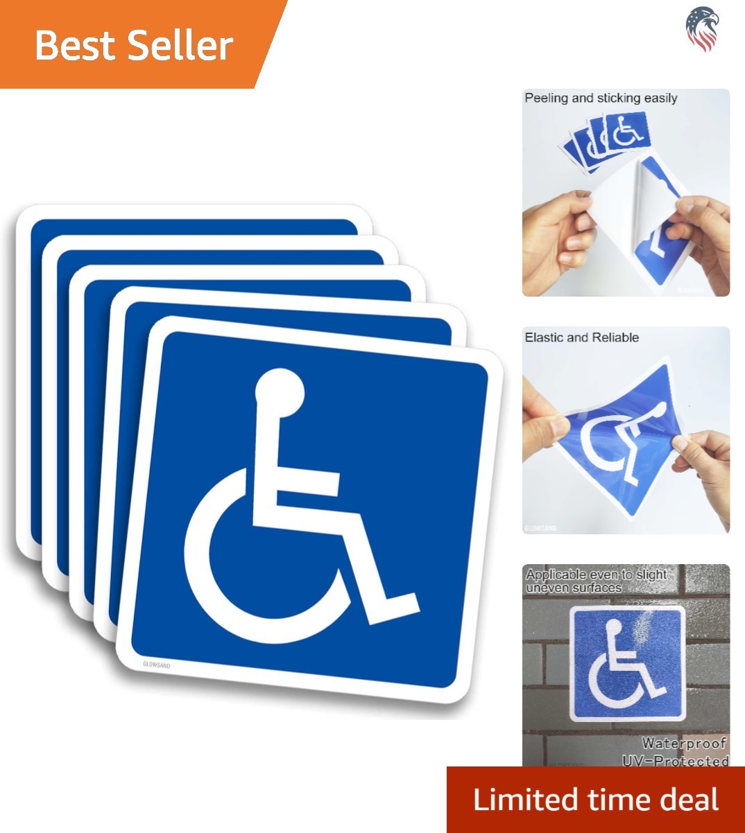 Handicap Sign Stickers 4.7×4.7 Inch Vinyl Laminated 5 Pack Indoor Outdoor