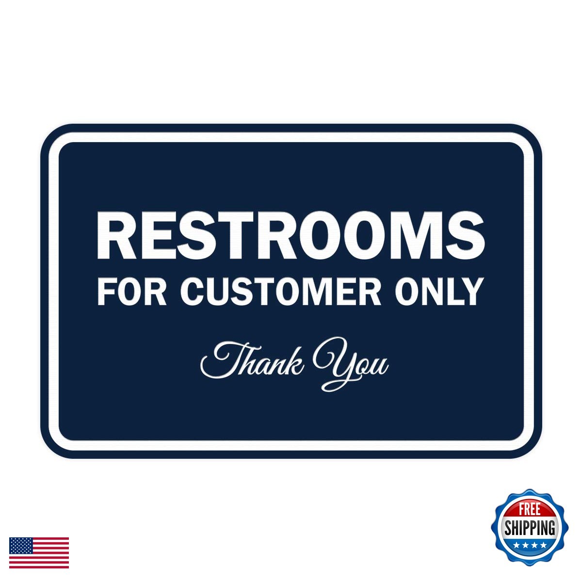 Signs Bylita Classic Framed Restrooms Customers Sign Navy – Medium 5 Pack