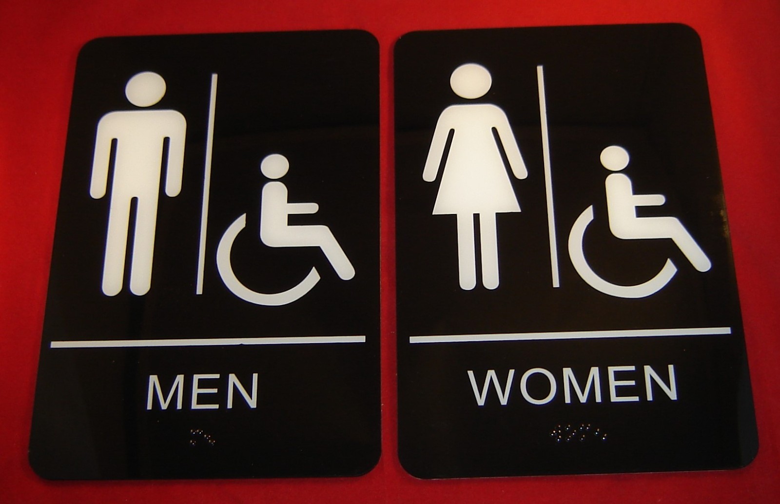 Men + Women Restroom Sign ADA Braille Self Adhesive with 3M Tape 9″ x 6″ FR6