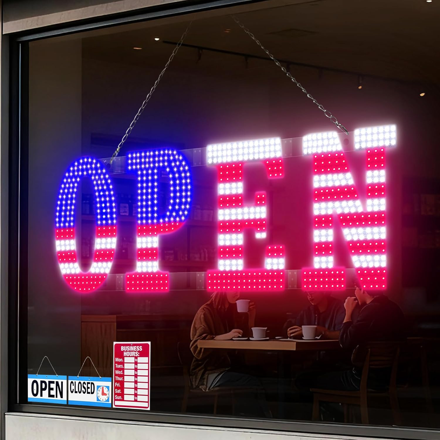 LED Open Signs For Business 30″X10″ Ultra Bright Open Sign LED USA Flag Hanging