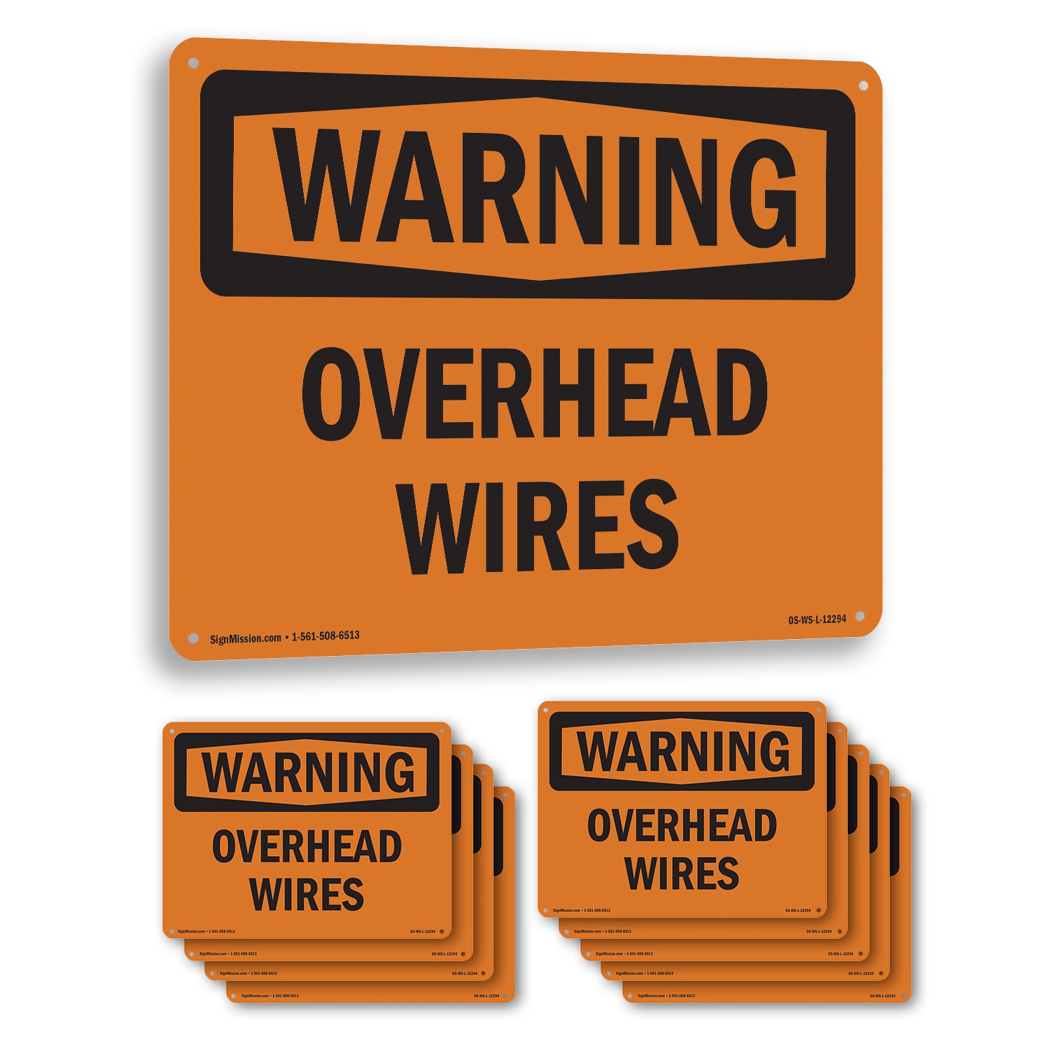 Overhead Wires OSHA WARNING Sign Metal, Plastic, Or Decal – 5 or 10 Pack