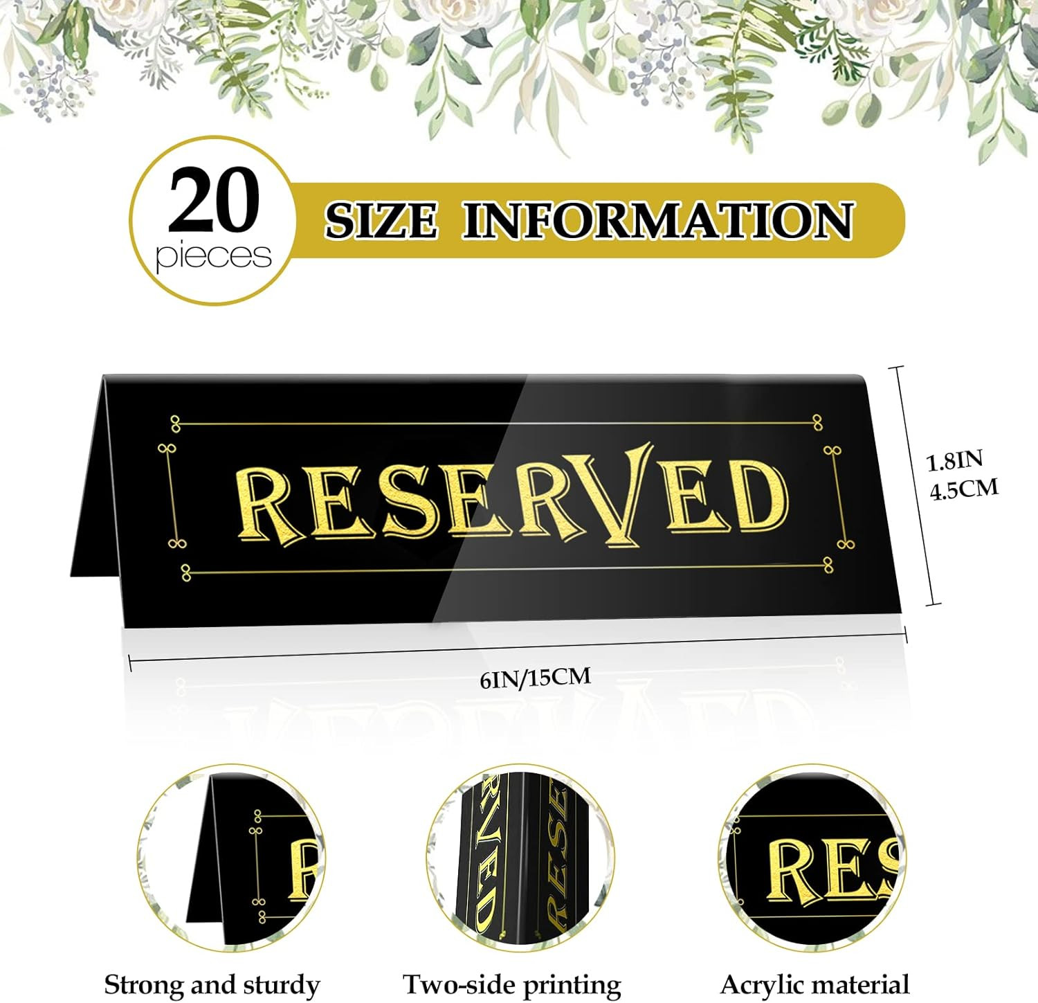 20PCS Acrylic Reserved Table Tent Signs, Reservation Seat Signs for Wedding, Res