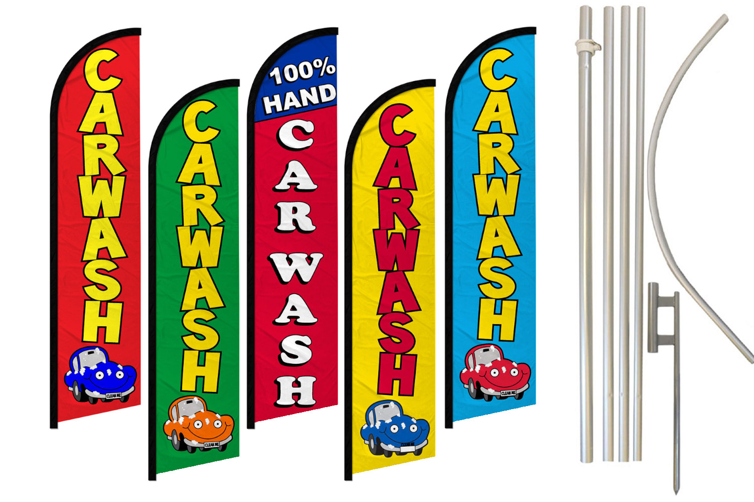 Car Wash Swooper Full Curve Windless Swooper Flag Pole Kit Hand Carwash Flag