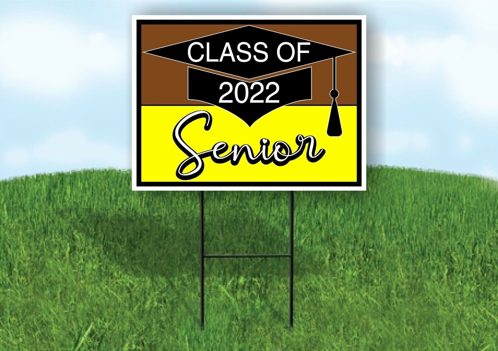 CLASS 2022 SENIOR BROWN YELLOW Yard Sign with Stand LAWN SIGN