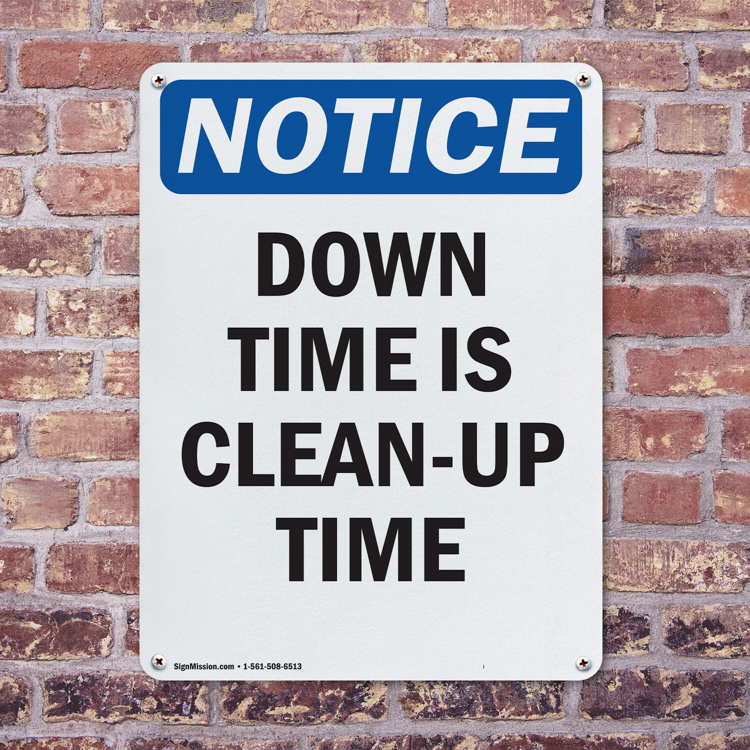 (2 Pack) Down Time Is Clean-Up Time OSHA Notice Sign Decal Metal Plastic