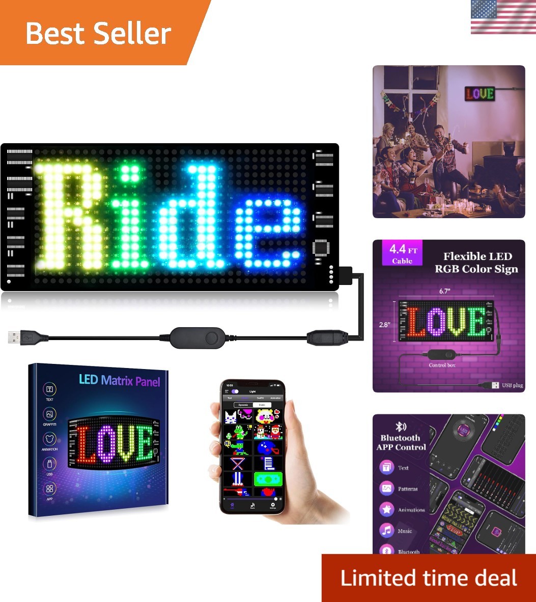 LED Sign for Car,Scrolling LED Sign,Flexible, Bluetooth APP,DIY Design Animat…