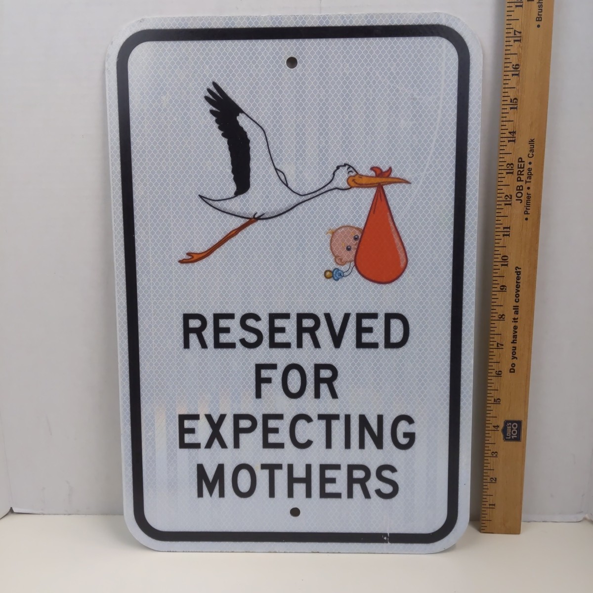 Reserved For Expecting Mothers Parking Sign Stork Baby Graphic Metal Steel
