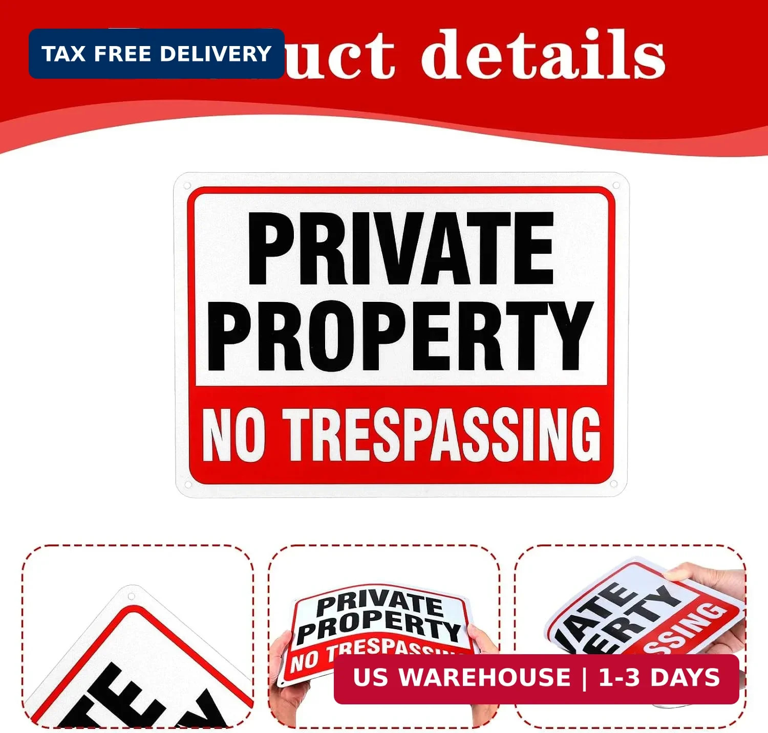 12 Pcs No Trespassing Signs, 10×7 Inch Private Property Reflective Aluminum Weat