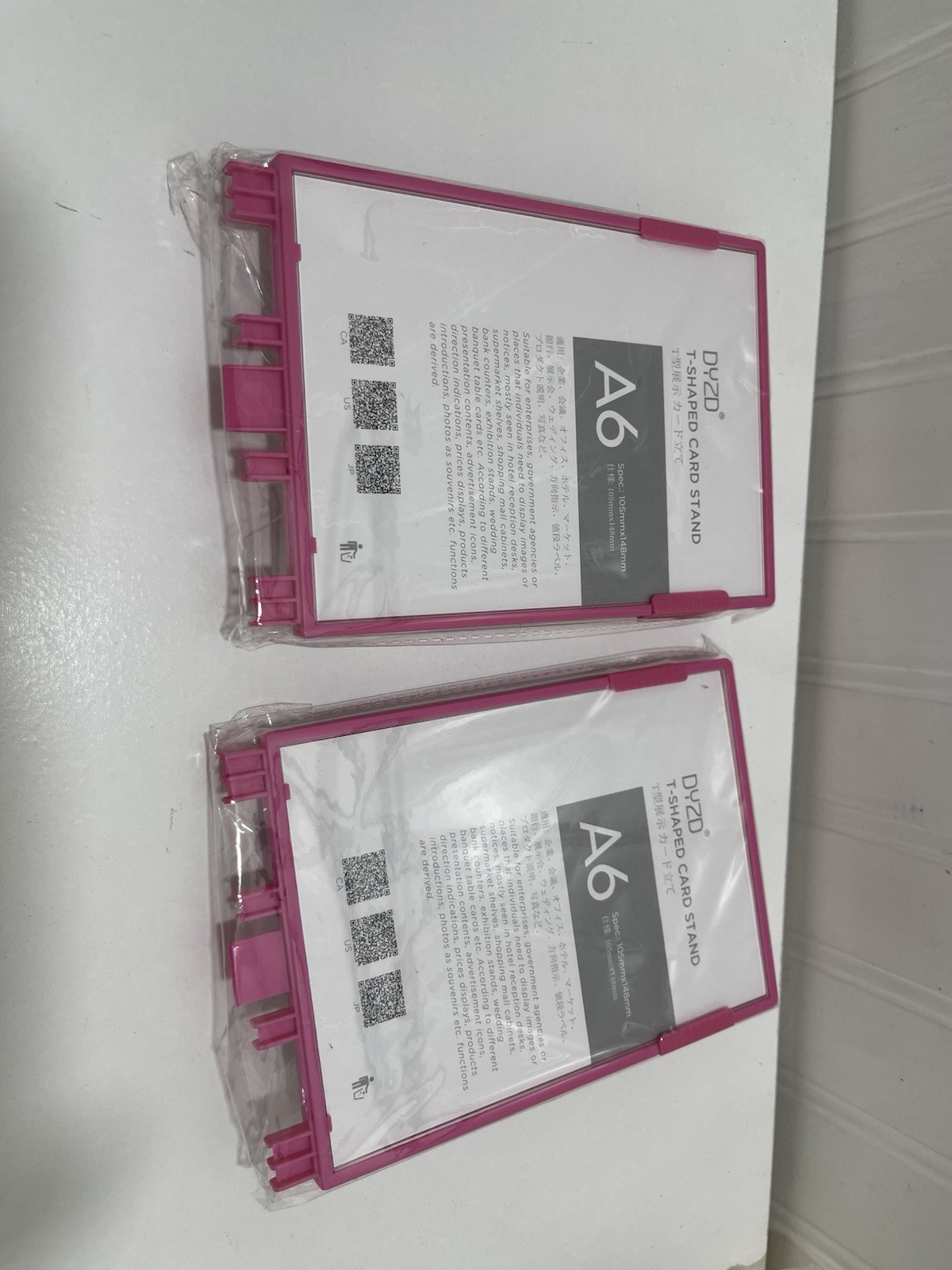 Sign Display Holder T Shaped Double Sided Table Stand Vertical Stand Up A6 Pink