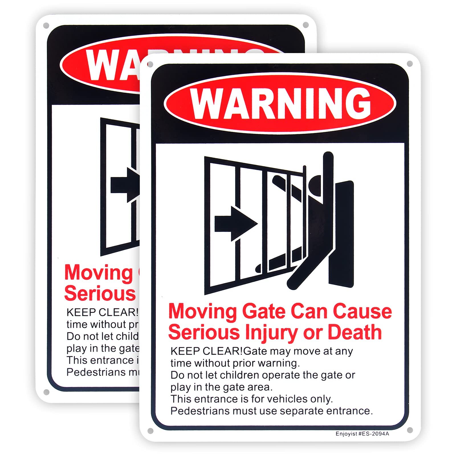 2 Pack “Moving Gate Can Cause Injury” Reflective Aluminum Signs 10″x7″