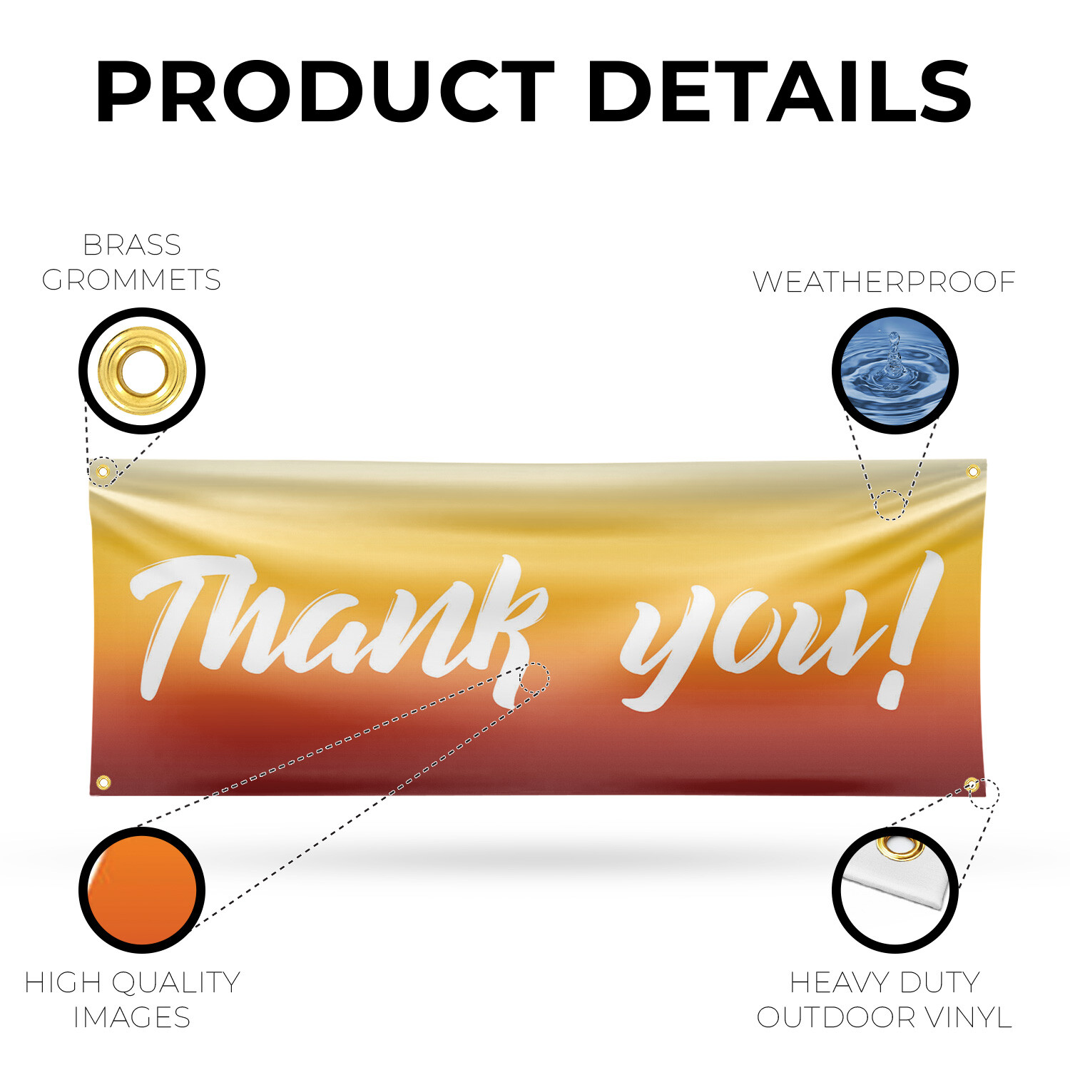Thank You 13 oz Vinyl Banner Sign with Metal Grommets Heavy-Duty Single-Sided