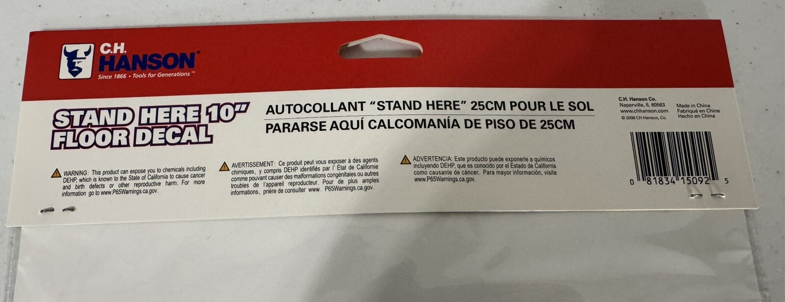 CH Hanson 15092 Stand Here Floor Decal, Yellow Full Case, 12 Packs/5, 60 Total